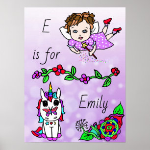 Personalised this Pretty Purple Fairy and Unicorn Poster