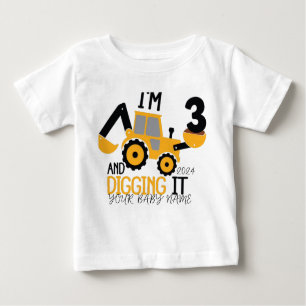    ﻿Personalised Three  3rd Birthday Construction  Baby T-Shirt