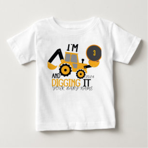 Personalised Three 3rd Birthday Construction Baby T-Shirt