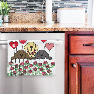 Personalised Three Labradors Watching Roses Tea Towel