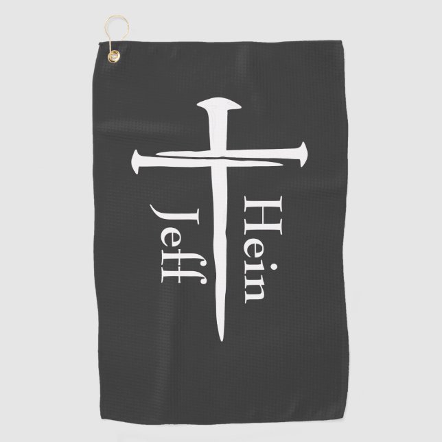 Personalised Three Nails White Cross Christian Golf Towel (Front)
