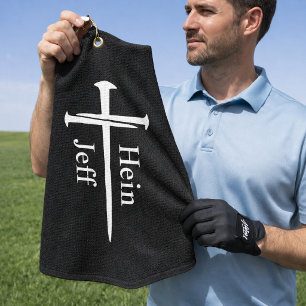 Personalised Three Nails White Cross Christian Golf Towel
