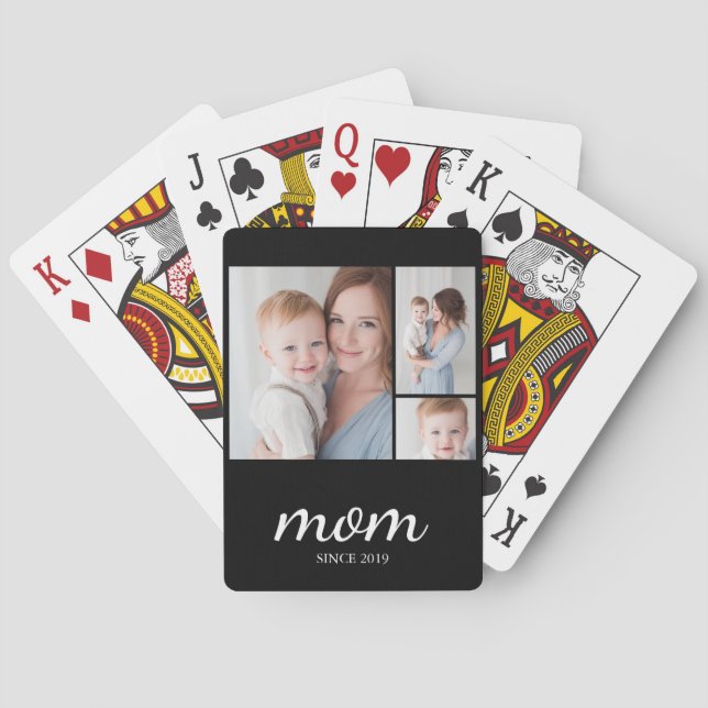 Personalised Three Photo Collage Mum Playing Cards (Back)