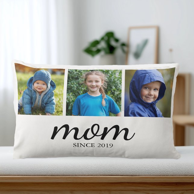 Personalised Three Photo Mum Lumbar Cushion (Custom Photo Mom Pillow Keepsake)