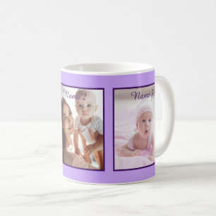 Personalised Three Photo Name Lilac Elegant Script Coffee Mug