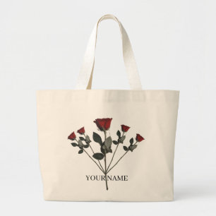 Personalised Three Red Roses Tote Bag   Custom 