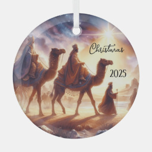 Personalised Three Wise Men Caravan  Glass Tree Decoration