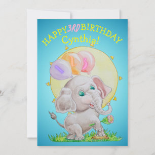 Personalised Three Years Old Girls Birthday Card
