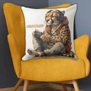 Personalised Throw Pillow Gamer Cheetah for Kids