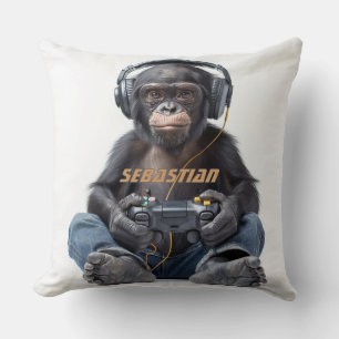 Personalised Throw Pillow Gamer Chimp for Kids