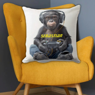 Personalised Throw Pillow Gamer Chimp for Kids