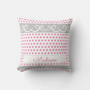Personalised Throw Pillow with Pink Squares Design