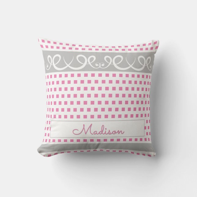 Personalised Throw Pillow with Pink Squares Design (Front)