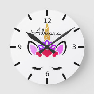 Personalised Tiara & Hearts Sleeping Unicorn Round Clock