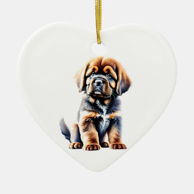 Personalised Tibetan Mastiff Puppy Ceramic Ornament (Front)