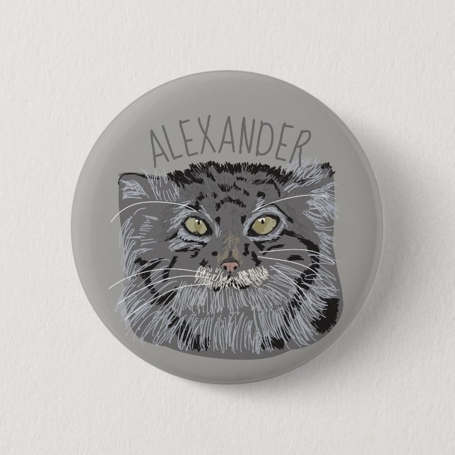 Personalised Tibetan Pallas Cat Button in Grey (Front)