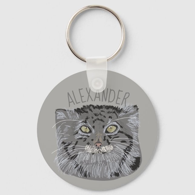 Personalised Tibetan Pallas Cat Grey Keychain (Front)