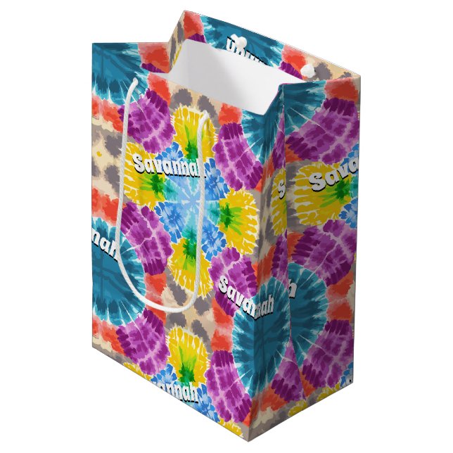 Personalised Tie-dye Medium Gift Bag (Front Angled)