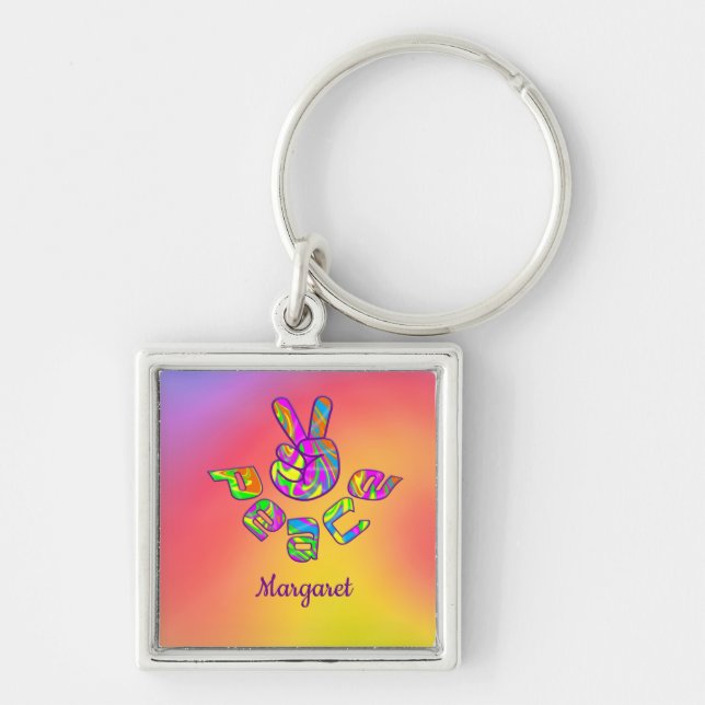 Personalised Tie Dye Peace Keychain (Front)