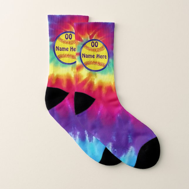 Personalised Tie Dye Softball Socks with Your Text (Pair)
