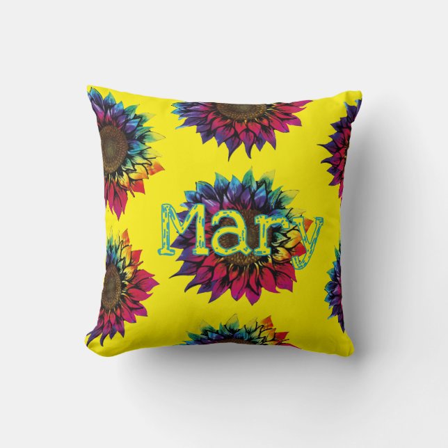 Personalised Tie-Dye Sunflower Throw Pillow  (Front)