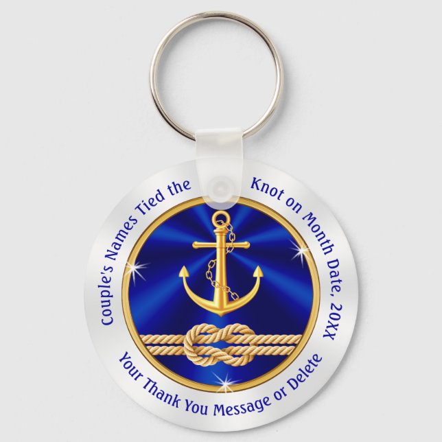 Personalised Tie the Knot Wedding Favours Nautical Key Ring (Front)