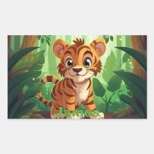 Personalised Tiger Stickers. Woodland Baby Tiger. Rectangular Sticker