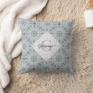 Personalised Tiled Floral Harmony Grey Mandala Cushion