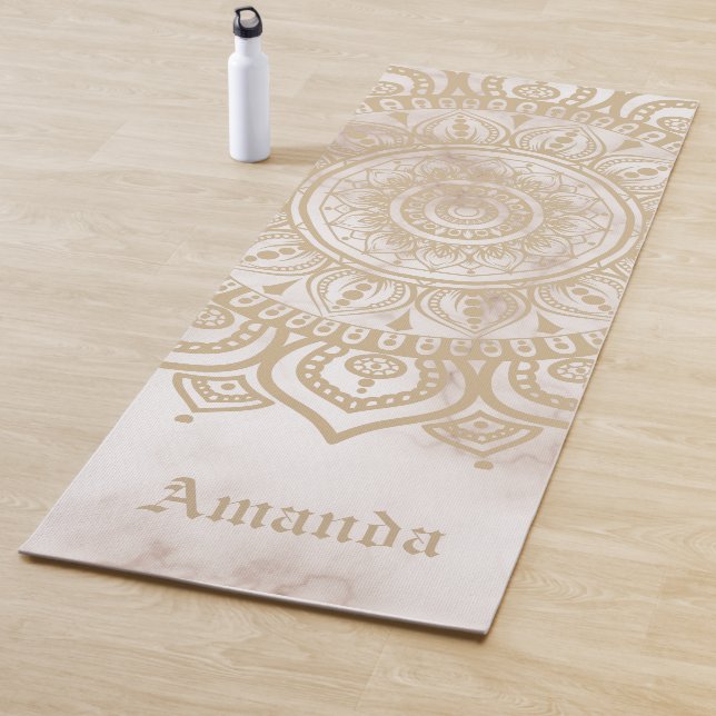 Personalised timeless pastel marble Mandala beige Yoga Mat (In Situ)