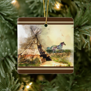 Personalised Tipi and Pony Tepee Horse Christmas Ceramic Ornament