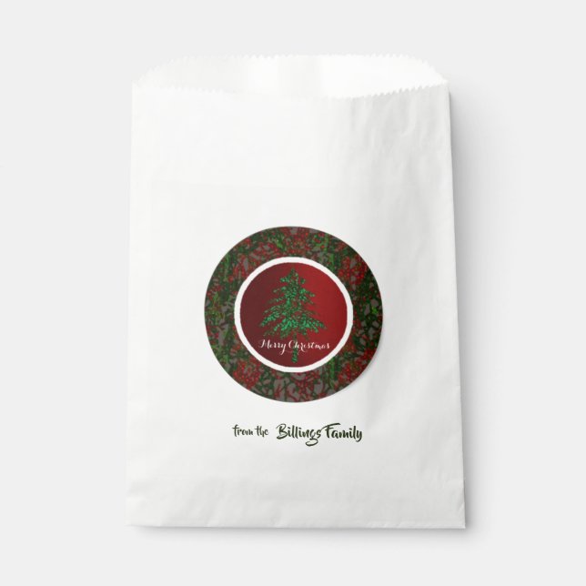 Personalised Tnsel Christmas Tree Round Design Favour Bag (Front)