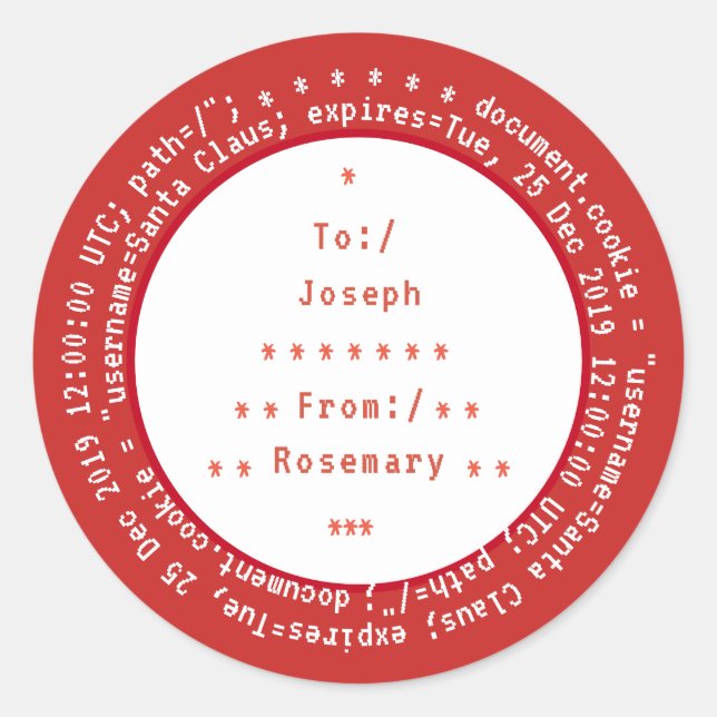 Personalised To and From Browser Cookies for Santa Classic Round Sticker (Front)