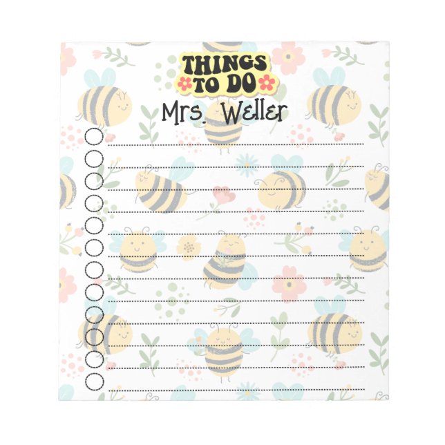 Personalised To-Do List Bumblebees  Notepad (Front)