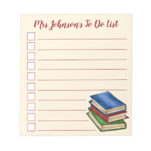 Personalised To Do List Library Books Teacher Notepad