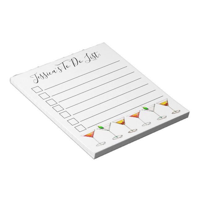 Personalised To Do List Martini Cosmo Manhattan Notepad (Angled)