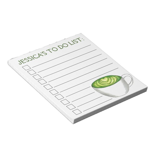 Personalised To Do List Matcha Green Tea Latte Notepad (Angled)