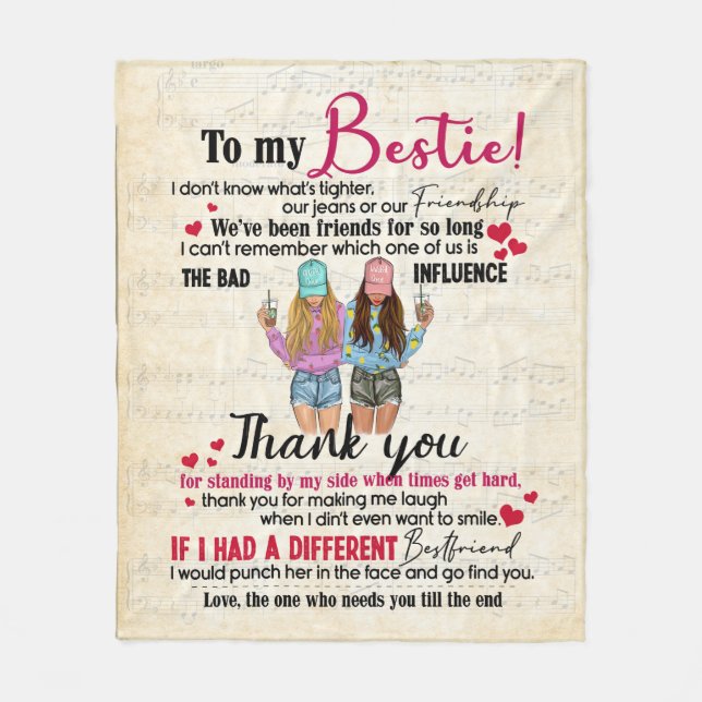 Personalised To My Bestie For Best Friends Gift Fleece Blanket (Front)