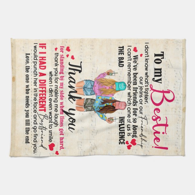 Personalised To My Bestie, Friends Gift For BFF Tea Towel (Horizontal)