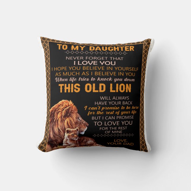 Personalised To My Daughter Lion Blanket Cushion (Front)