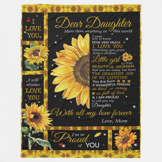 Personalised To My Daughter Love From Mum Sunflowe Fleece Blanket (Front)