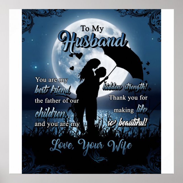 Personalised To My Husband, Couple Under Moon Poster (Front)