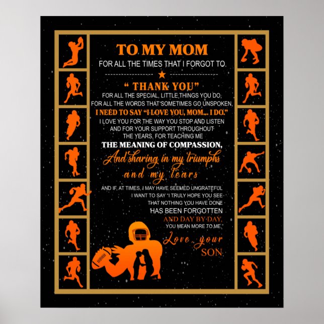 Personalised To My Mum From Your Son Baseball Play Poster (Front)
