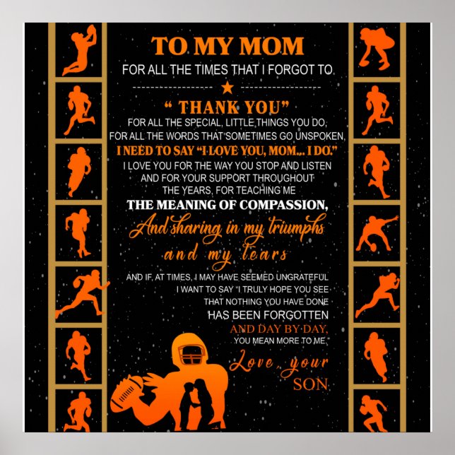 Personalised To My Mum From Your Son Baseball Play Poster (Front)