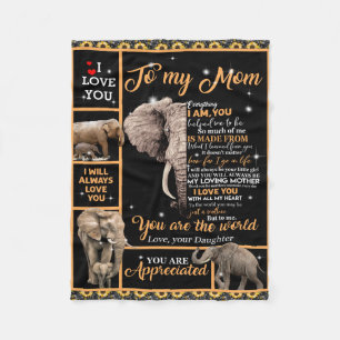 Personalised To My Mum Love From Daughter Elephant Fleece Blanket