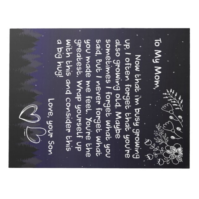 Personalised To My Mum Love Letter From Son Notepad (Front)