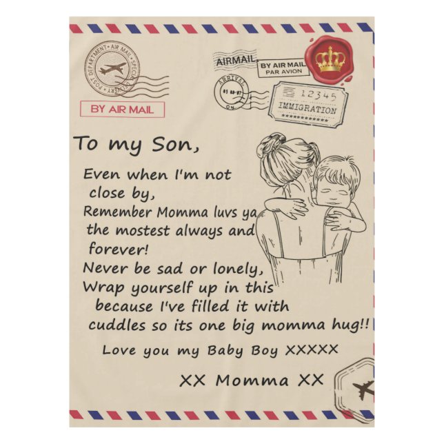 Personalised To My Son, Letter From Mum Blanket Tablecloth (Front)