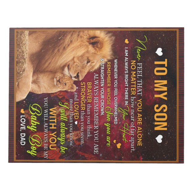 Personalised To My Son Lion, Love Letter From Dad Notepad (Front)