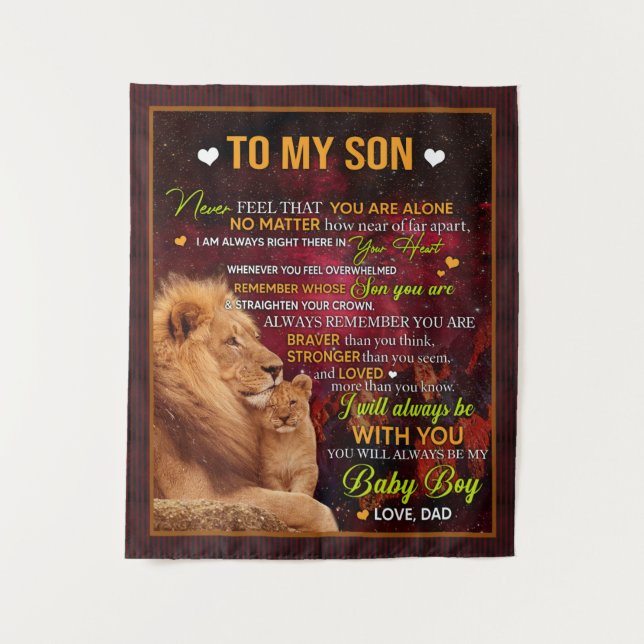 Personalised To My Son Lion, Love Letter From Dad Tapestry (Front)