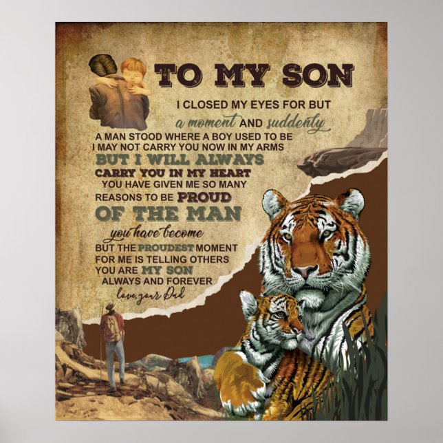 Personalised To My Son Tiger Blanket, Love Letter Poster (Front)