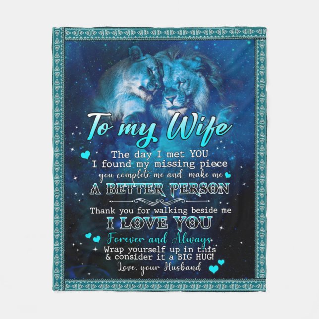 Personalised To My Wife Love From Husband Lion Fleece Blanket (Front)